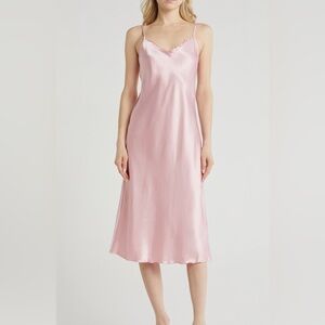 BEBE lace trim satin slip dress (light pink)